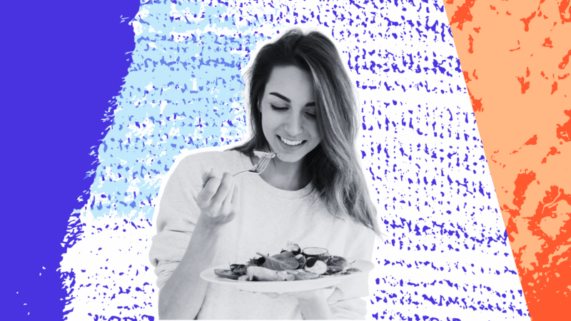 Woman eating salad