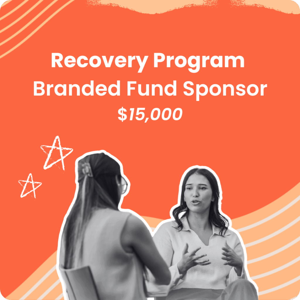 Recovery Program Branded Fund $15,000 sponsorship level, featuring two people in conversation during an eating disorder support session